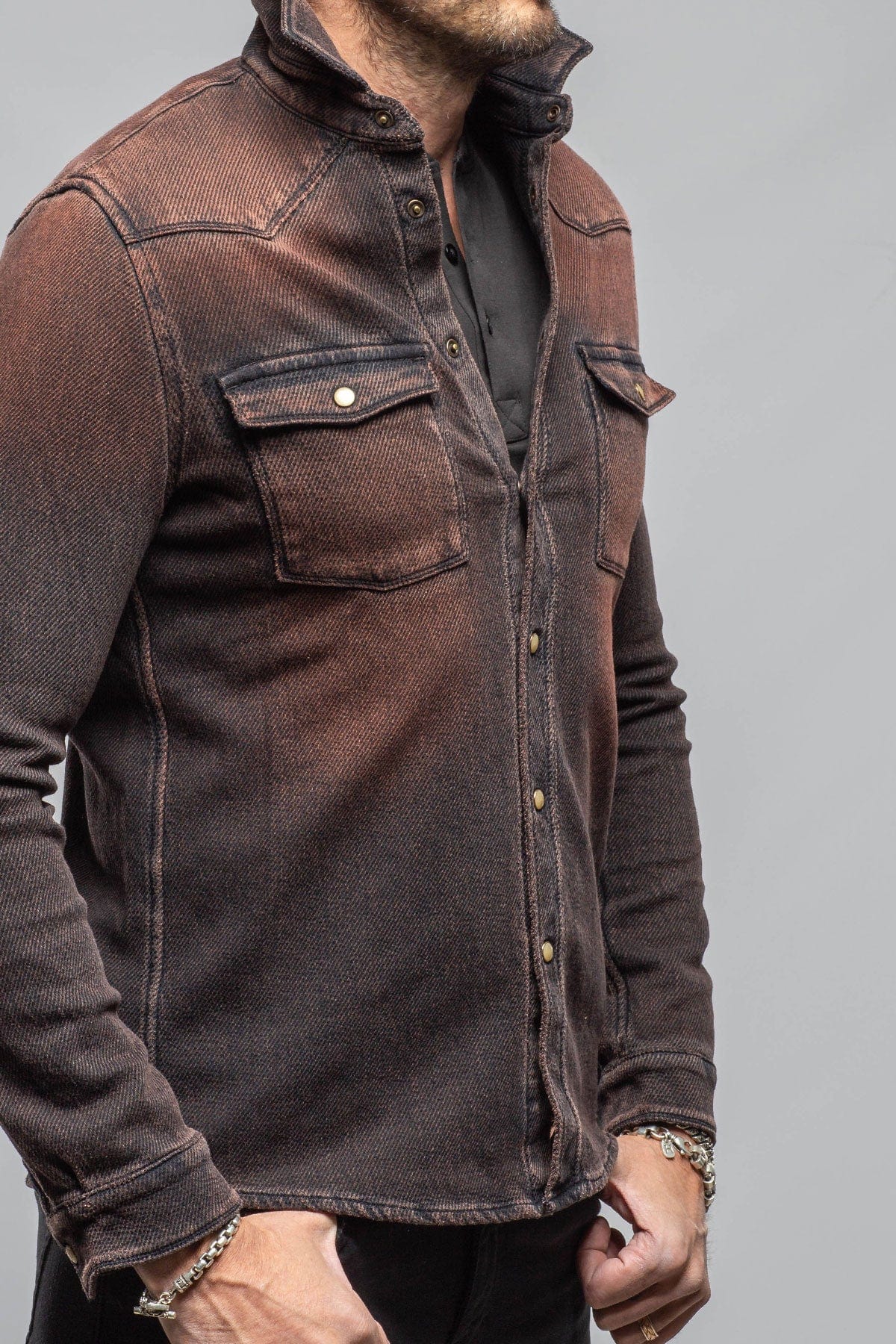 Axel's Premium Denim Cutter Knit Snap Shirt In Rust Mens - Snap Shirts