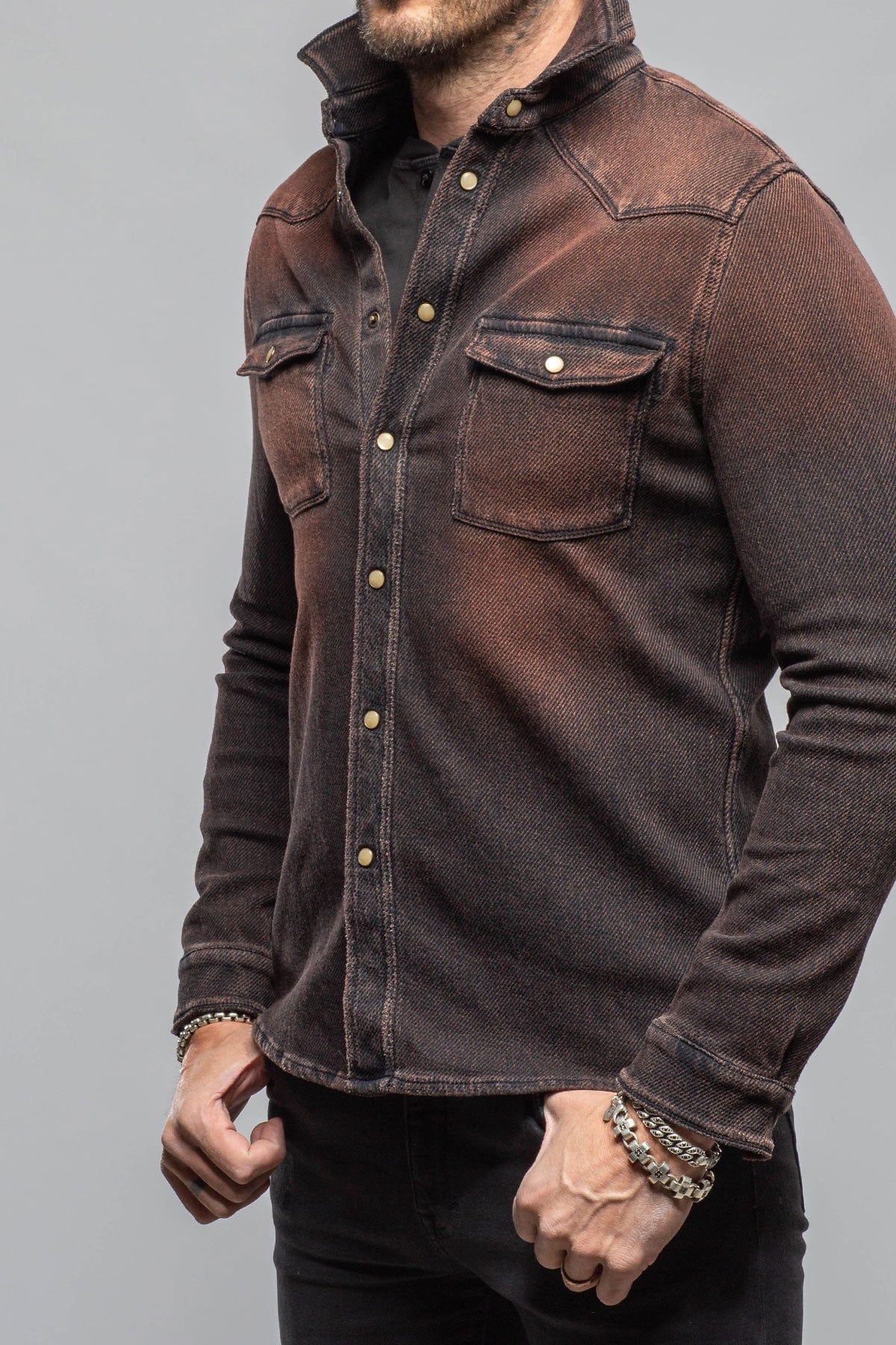 Axel's Premium Denim Cutter Knit Snap Shirt In Rust Mens - Snap Shirts