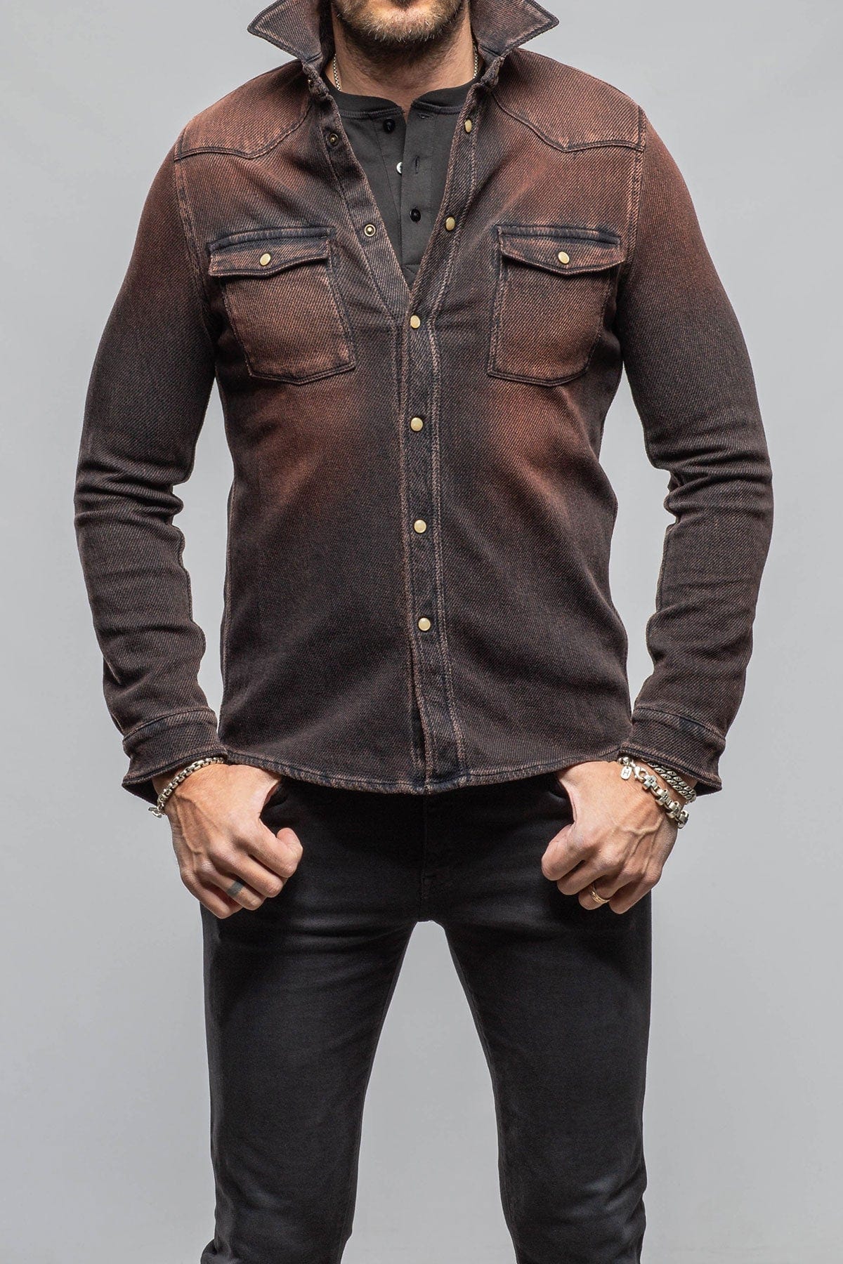 Axel's Premium Denim Cutter Knit Snap Shirt In Rust Mens - Snap Shirts