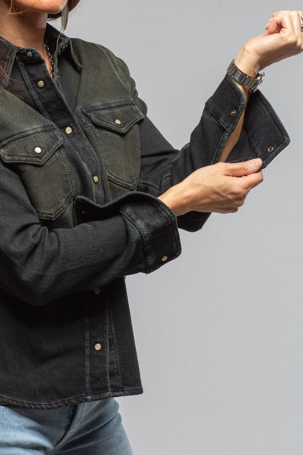 Axel's Premium Denim Dakota Western Knit Shirt In Iguana Overdye Ladies - Snap Shirts