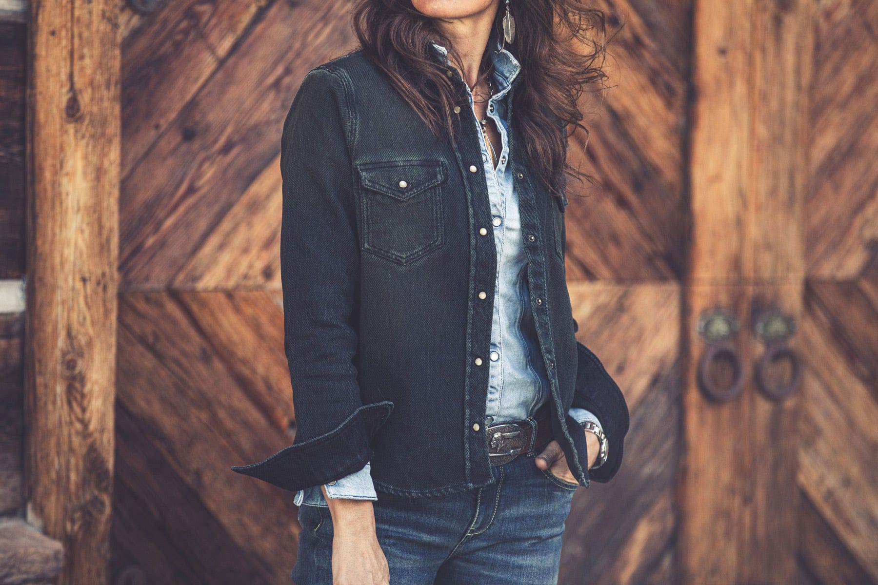 Axel's Premium Denim Dakota Western Knit Shirt In Iguana Overdye Ladies - Snap Shirts