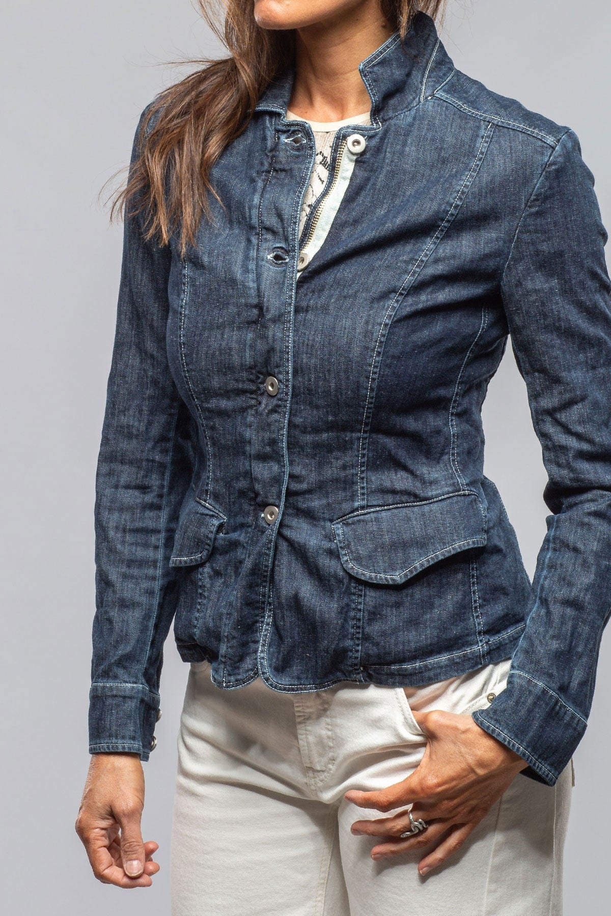 Axel's Premium Denim Evelyn Chambray Blazer In Midnight | Axel's