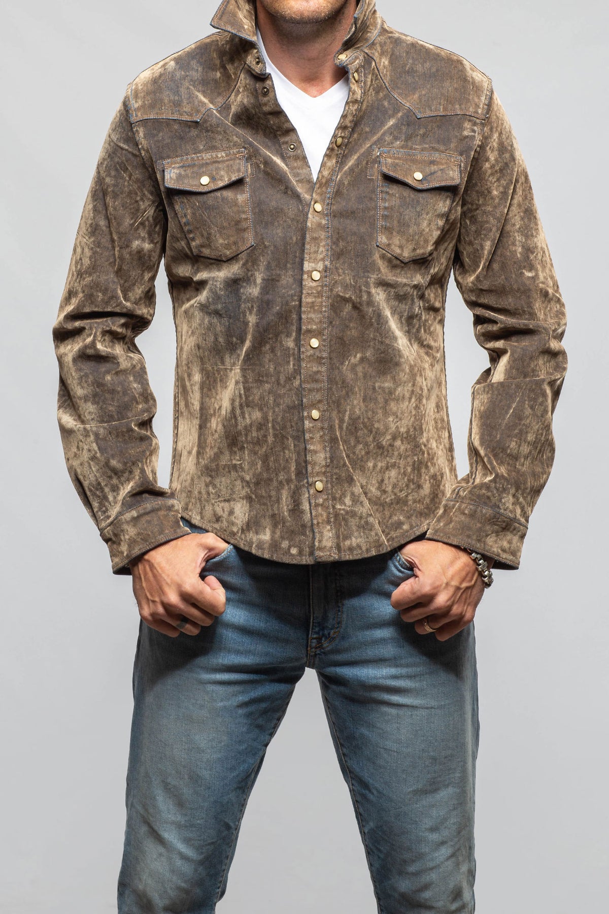 Axel's Premium Denim Joey Flocked Snap Shirt In Blue Gold Mens - Snap Shirts
