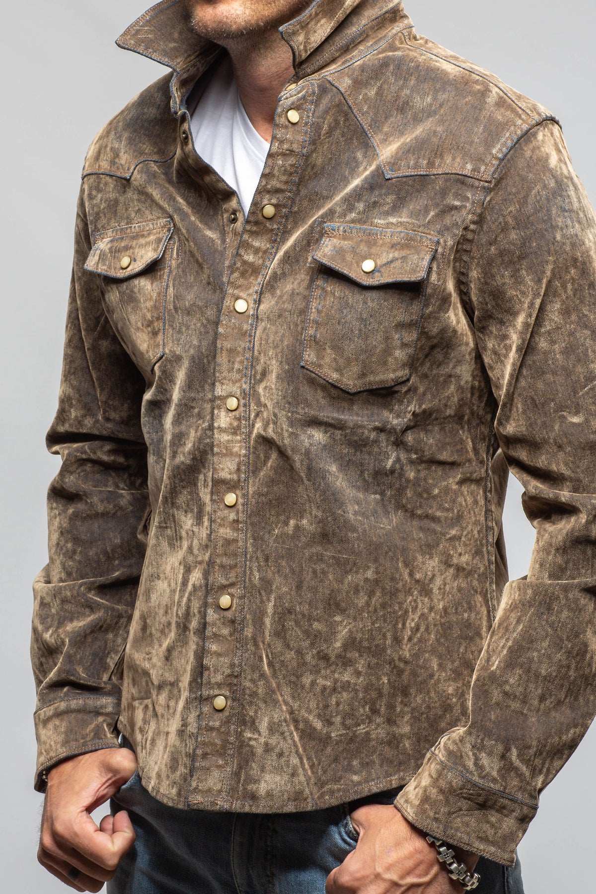 Axel's Premium Denim Joey Flocked Snap Shirt In Blue Gold Mens - Snap Shirts