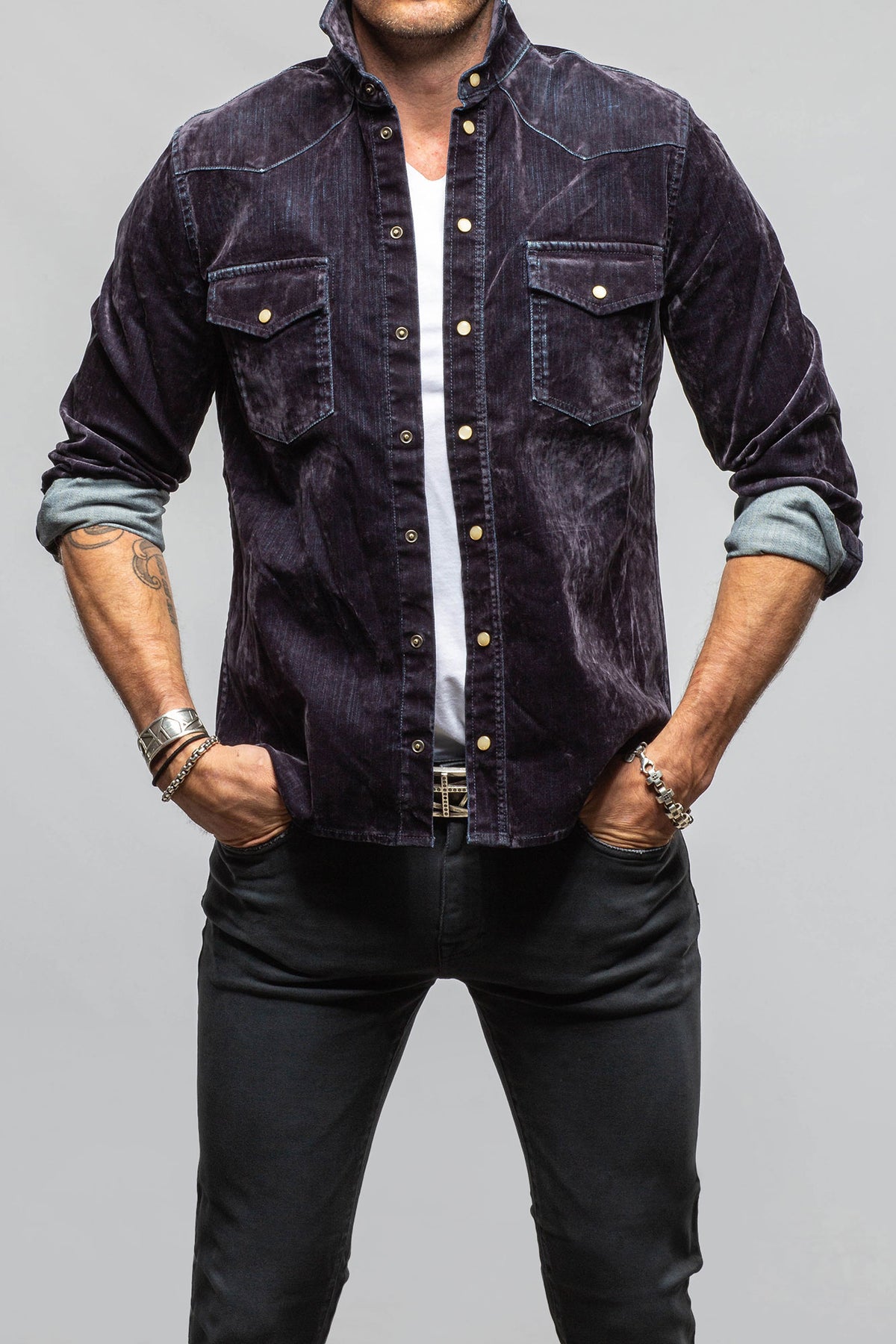 Axel's Premium Denim Joey Flocked Snap Shirt In Navy Mens - Snap Shirts