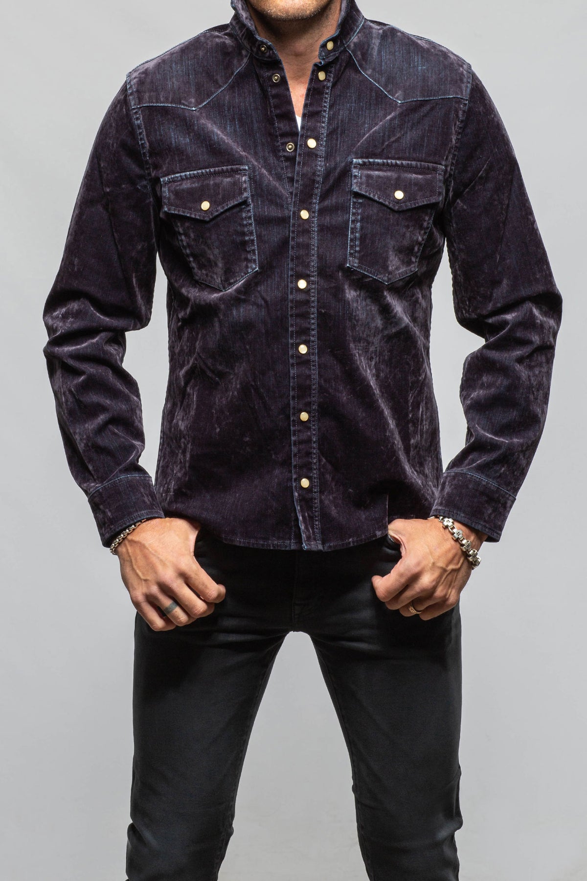 Axel's Premium Denim Joey Flocked Snap Shirt In Navy Mens - Snap Shirts