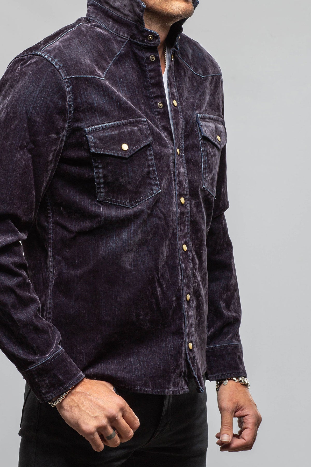 Axel's Premium Denim Joey Flocked Snap Shirt In Navy Mens - Snap Shirts