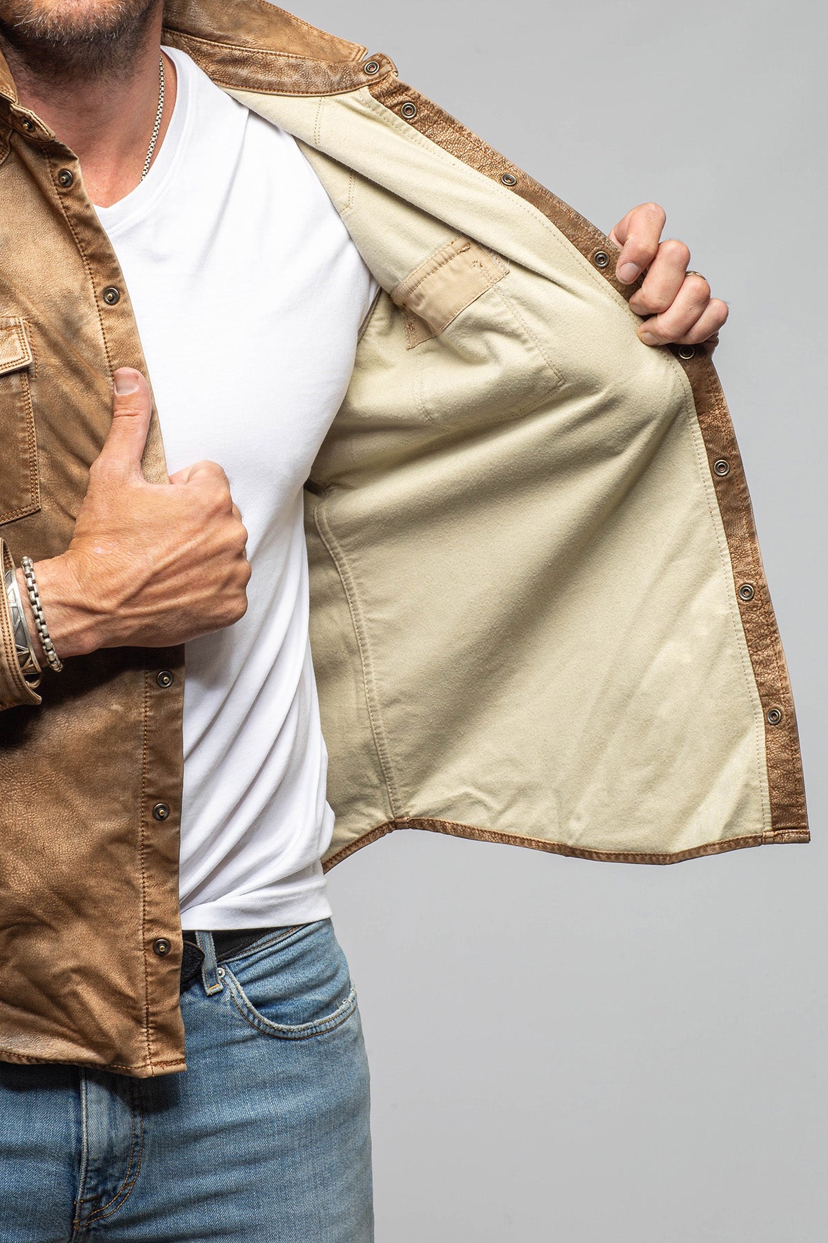 Axel's Premium Denim Joey II Leather Snap Shirt Mens - Snap Shirts