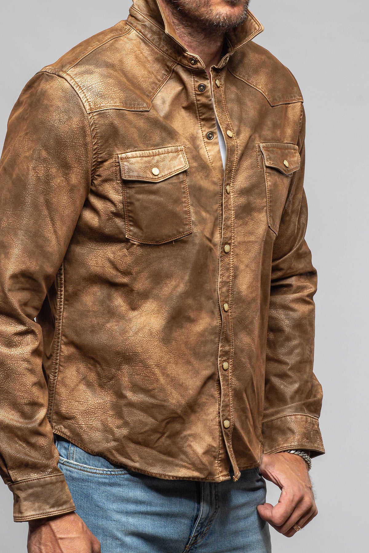 Axel's Premium Denim Joey II Leather Snap Shirt Mens - Snap Shirts
