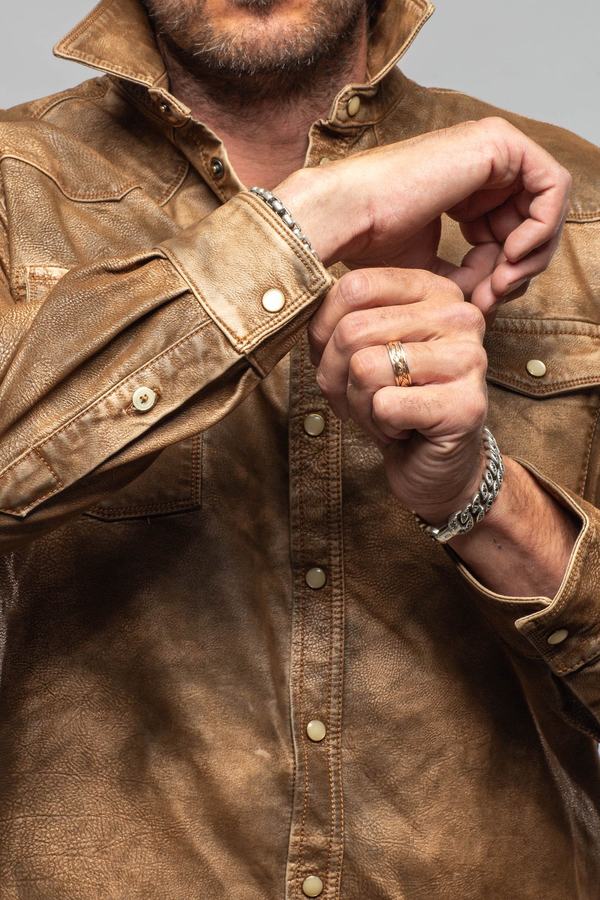 Axel's Premium Denim Joey II Leather Snap Shirt Mens - Snap Shirts