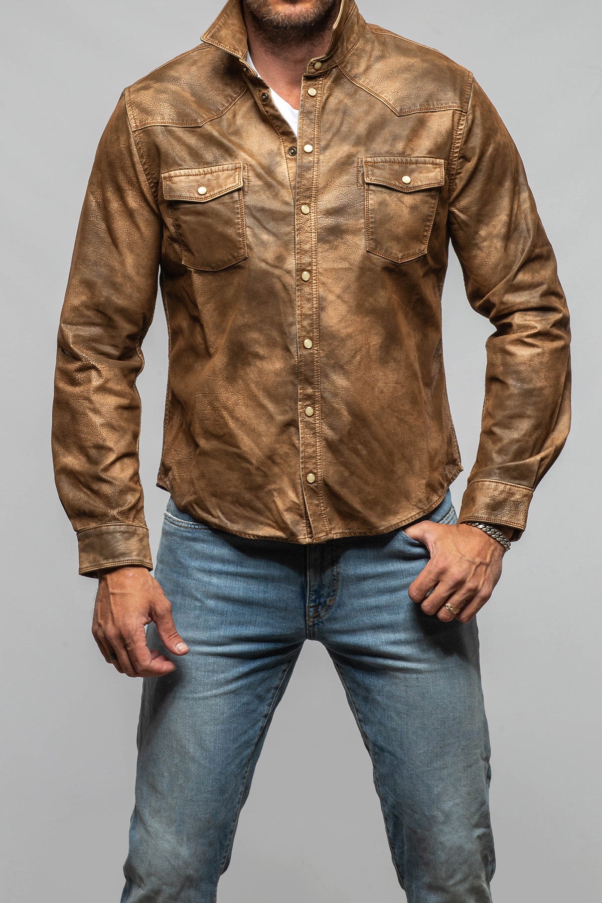 Axel's Premium Denim Joey II Leather Snap Shirt Mens - Snap Shirts