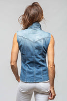 June Sleeveless Denim Snap Shirt In Light Blue Distressed - AXEL'S