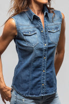 Axel's Premium Denim June Sleeveless Denim Snap Shirt In Mid Blue Ladies - Snap Shirts