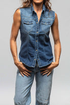 Axel's Premium Denim June Sleeveless Denim Snap Shirt In Mid Blue Ladies - Snap Shirts