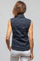 June Sleeveless Linen-Cotton Snap Shirt In Navy - AXEL'S
