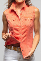 June Sleeveless Linen-Cotton Snap Shirt In Tomato - AXEL'S