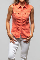 June Sleeveless Linen-Cotton Snap Shirt In Tomato - AXEL'S