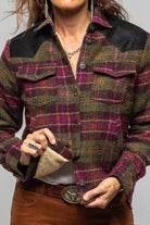 Axel's Premium Denim Kasey Plaid Sherpa Jacket In Olive Wine Ladies - Outerwear - Cloth