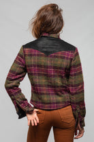 Axel's Premium Denim Kasey Plaid Sherpa Jacket In Olive Wine Ladies - Outerwear - Cloth