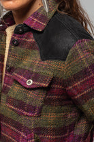 Axel's Premium Denim Kasey Plaid Sherpa Jacket In Olive Wine Ladies - Outerwear - Cloth
