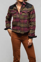 Axel's Premium Denim Kasey Plaid Sherpa Jacket In Olive Wine Ladies - Outerwear - Cloth