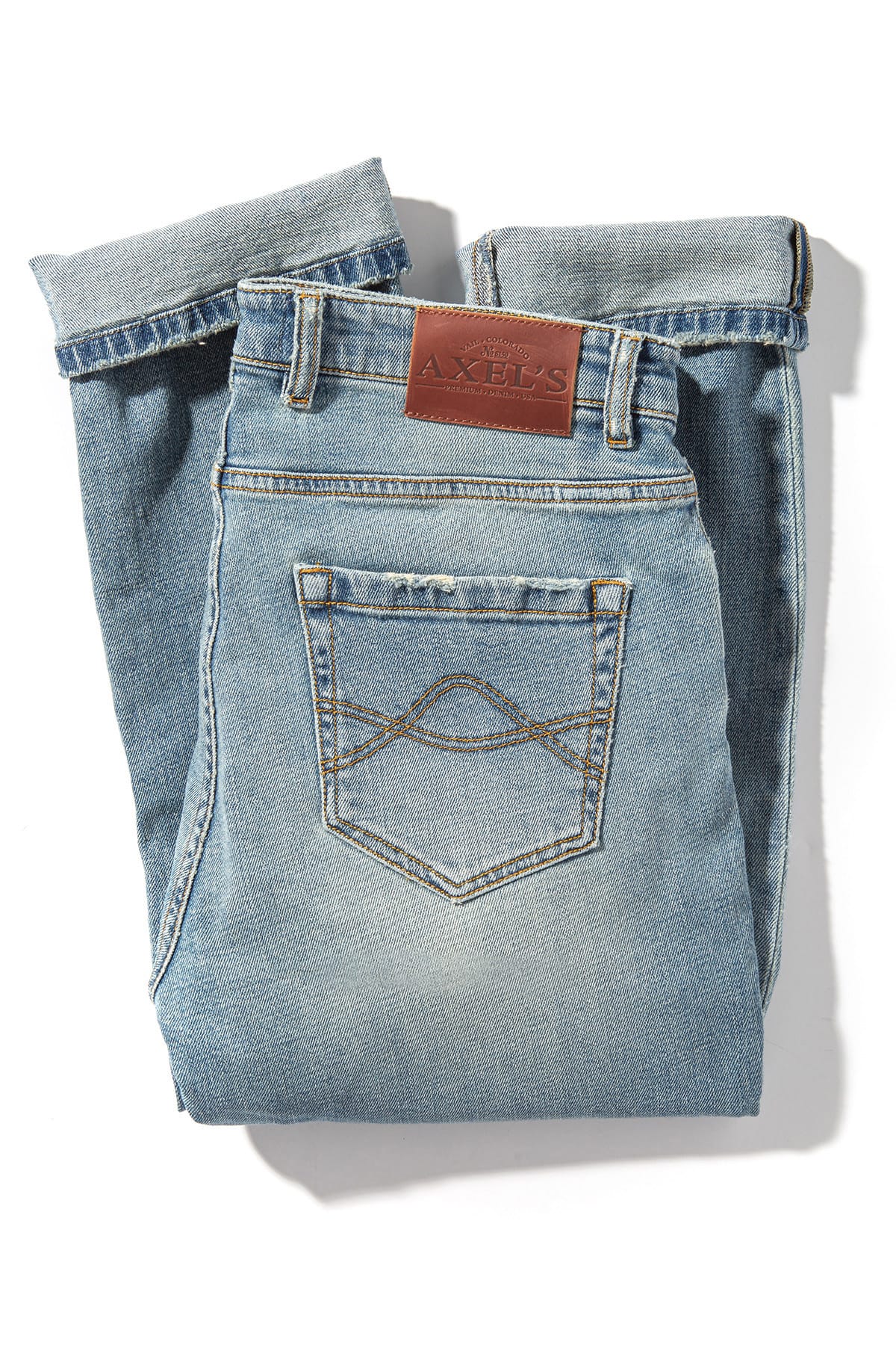 Kingman Denim In Light Wash Gold Stitch - AXEL'S