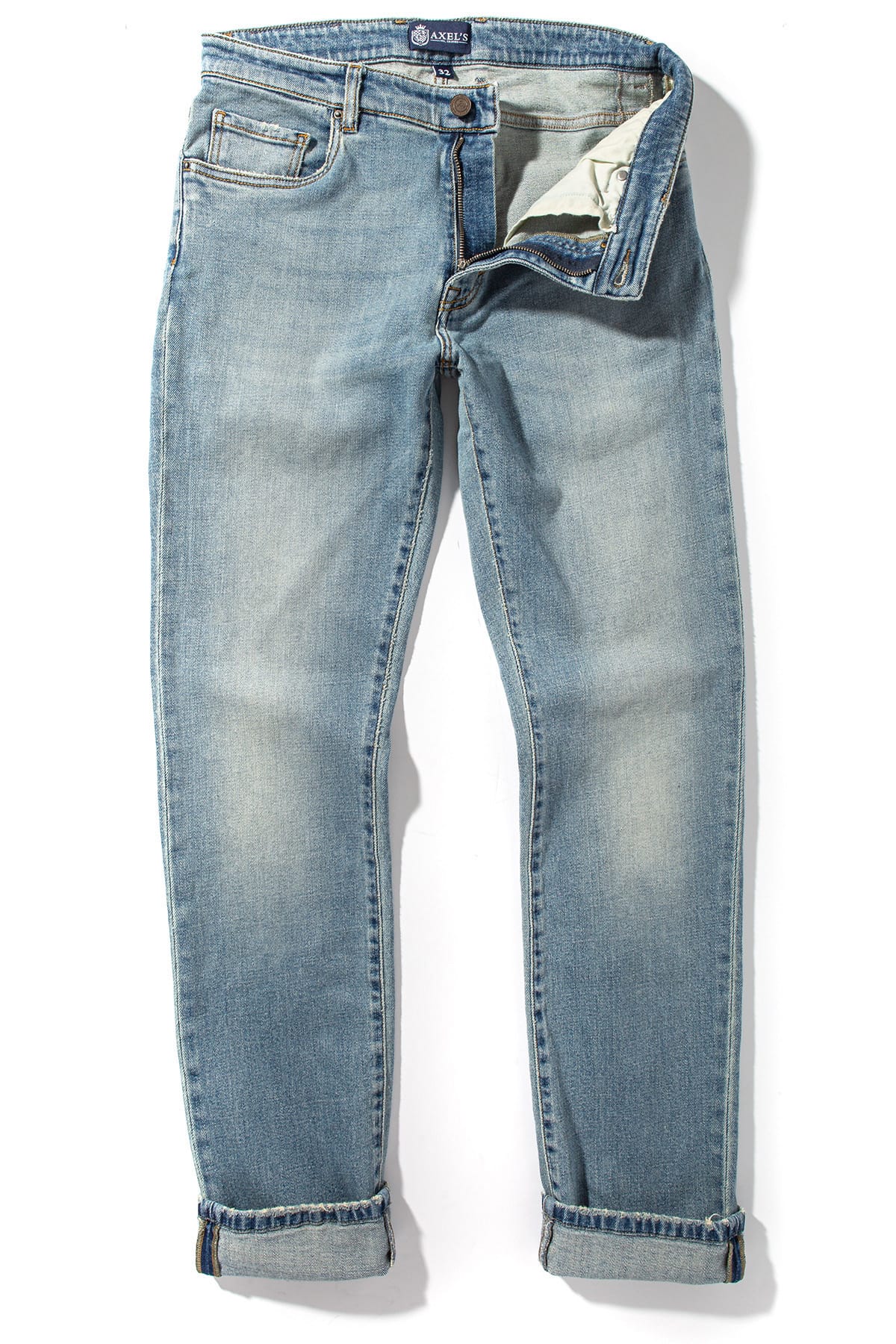 Kingman Denim In Light Wash Gold Stitch - AXEL'S