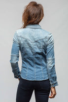 Maddi Fitted Snap Shirt In Distressed Light Wash - AXEL'S