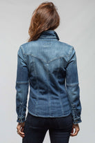 Maddi Fitted Western Shirt in Mid Dark Blue - AXEL'S