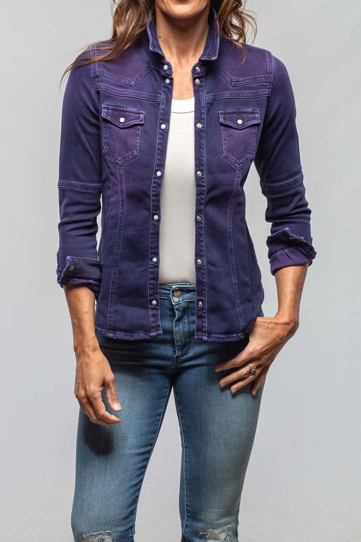 Maddi Fitted Western Snap Shirt In Blueberry - AXEL'S