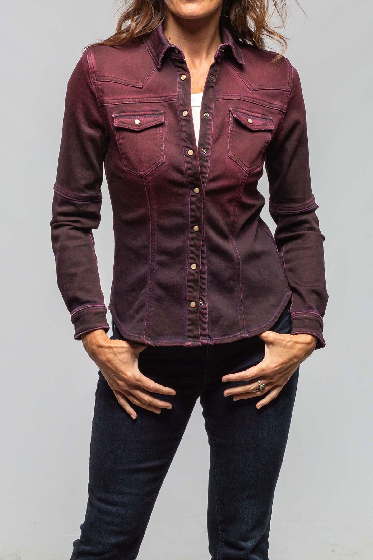 Maddi Fitted Western Snap Shirt In Bordeaux Over Dye - AXEL'S