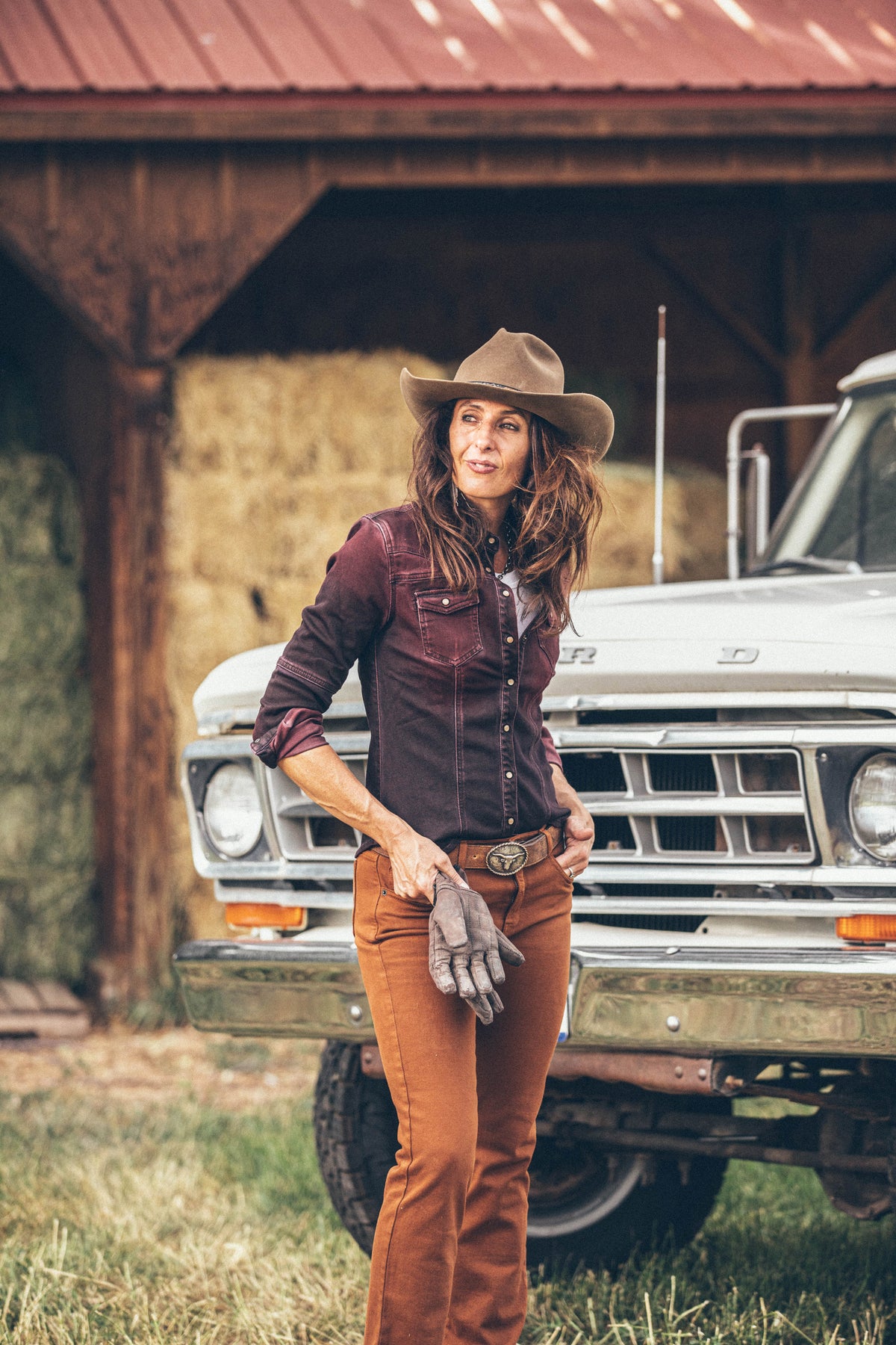 Maddi Fitted Western Snap Shirt In Bordeaux Over Dye - AXEL'S