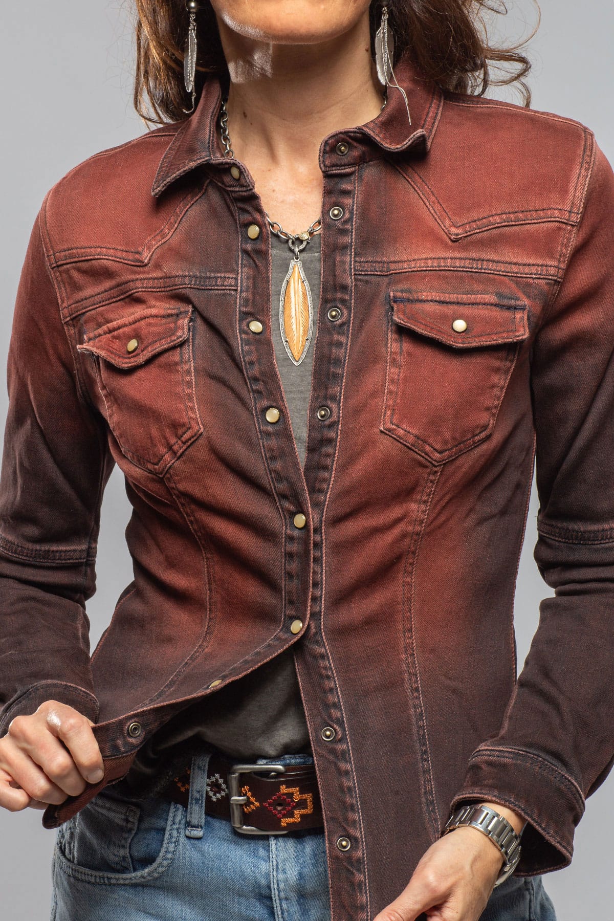 Maddi Fitted Western Snap Shirt In Ruggine Over Dye - AXEL'S