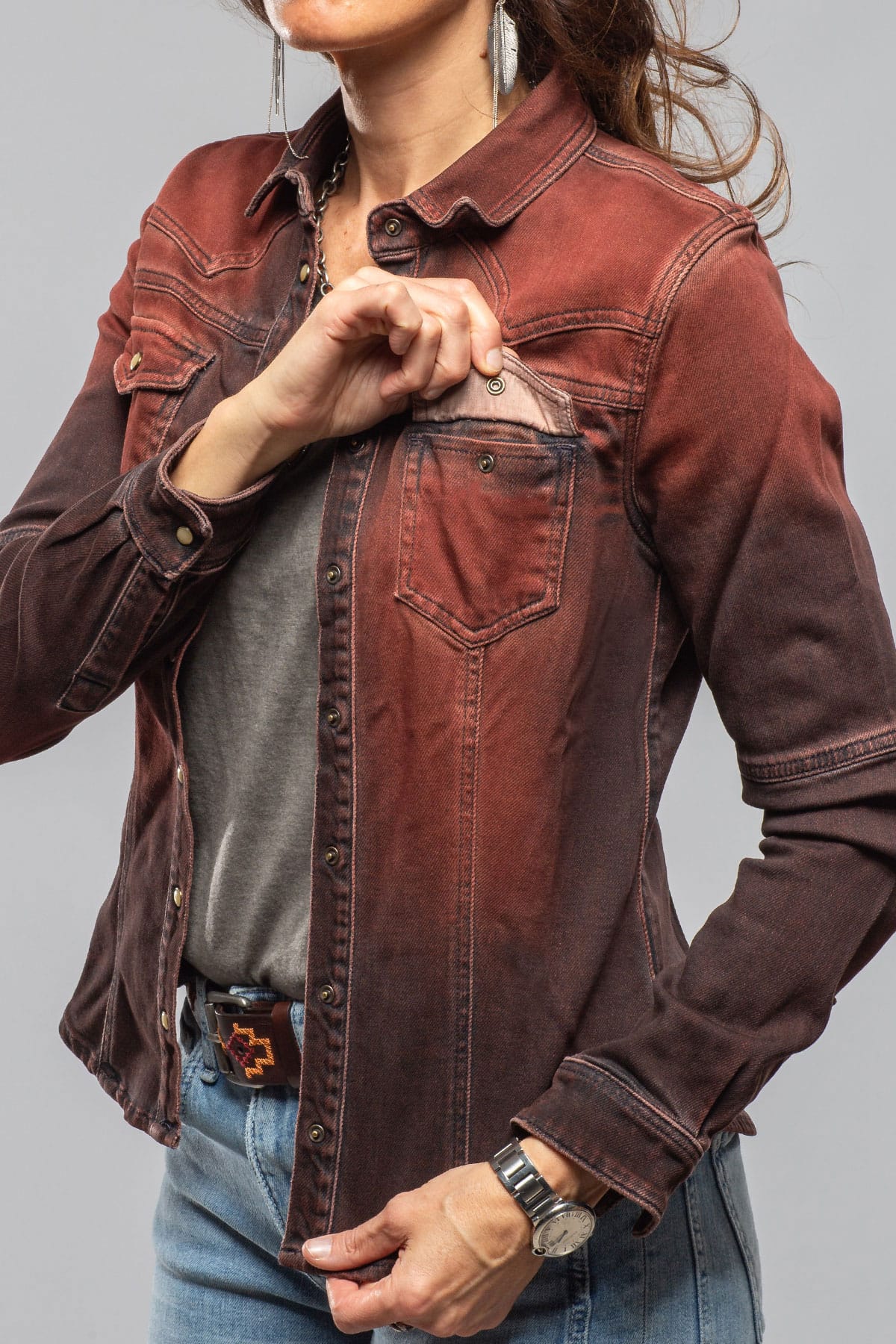 Maddi Fitted Western Snap Shirt In Ruggine Over Dye - AXEL'S