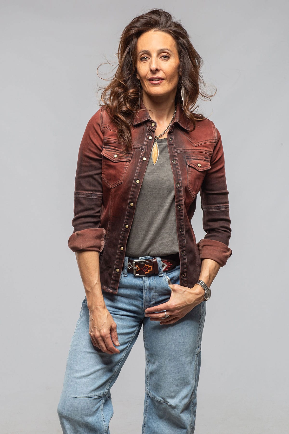 Maddi Fitted Western Snap Shirt In Ruggine Over Dye - AXEL'S