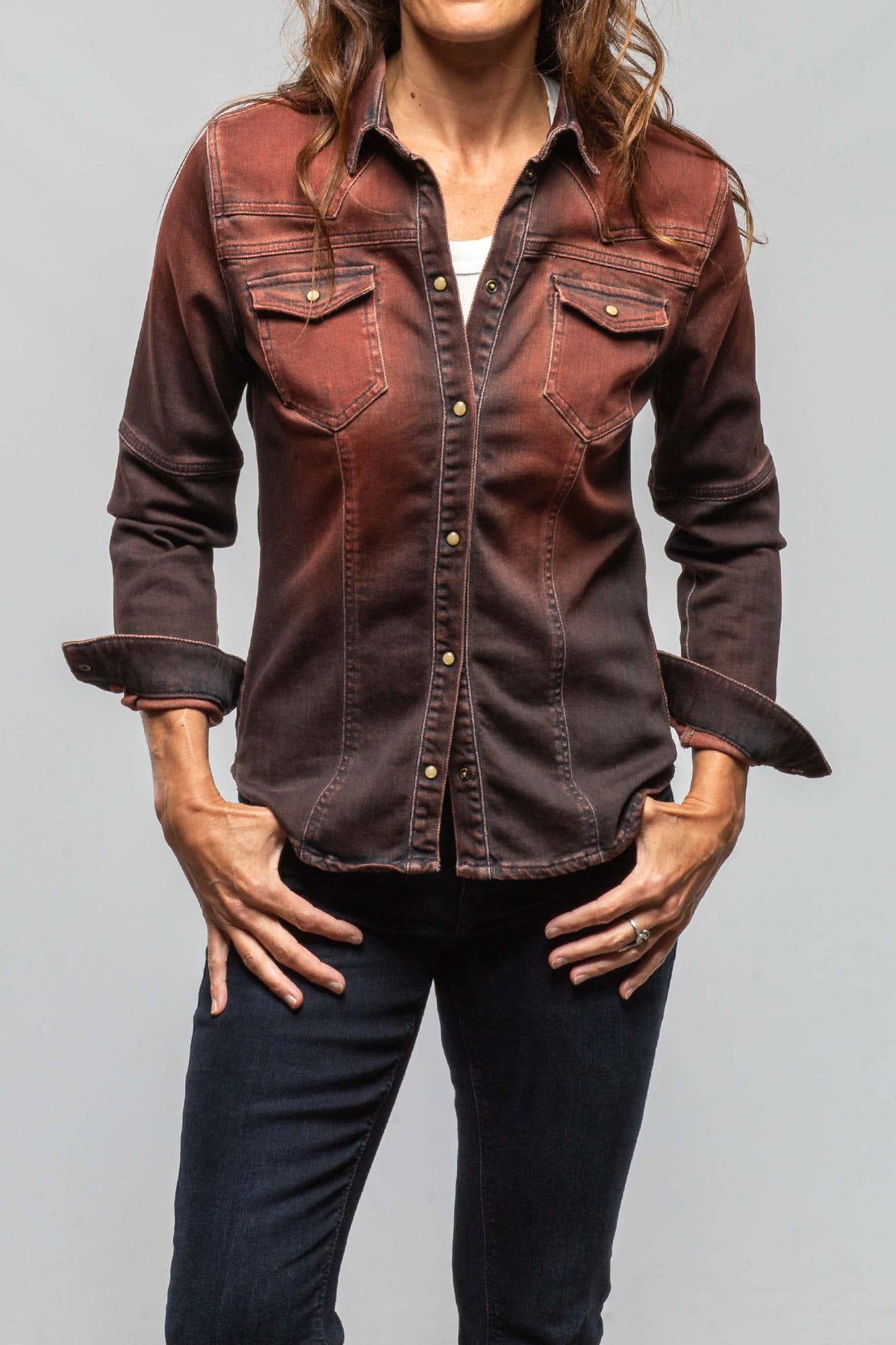 Maddi Fitted Western Snap Shirt In Ruggine Over Dye - AXEL'S