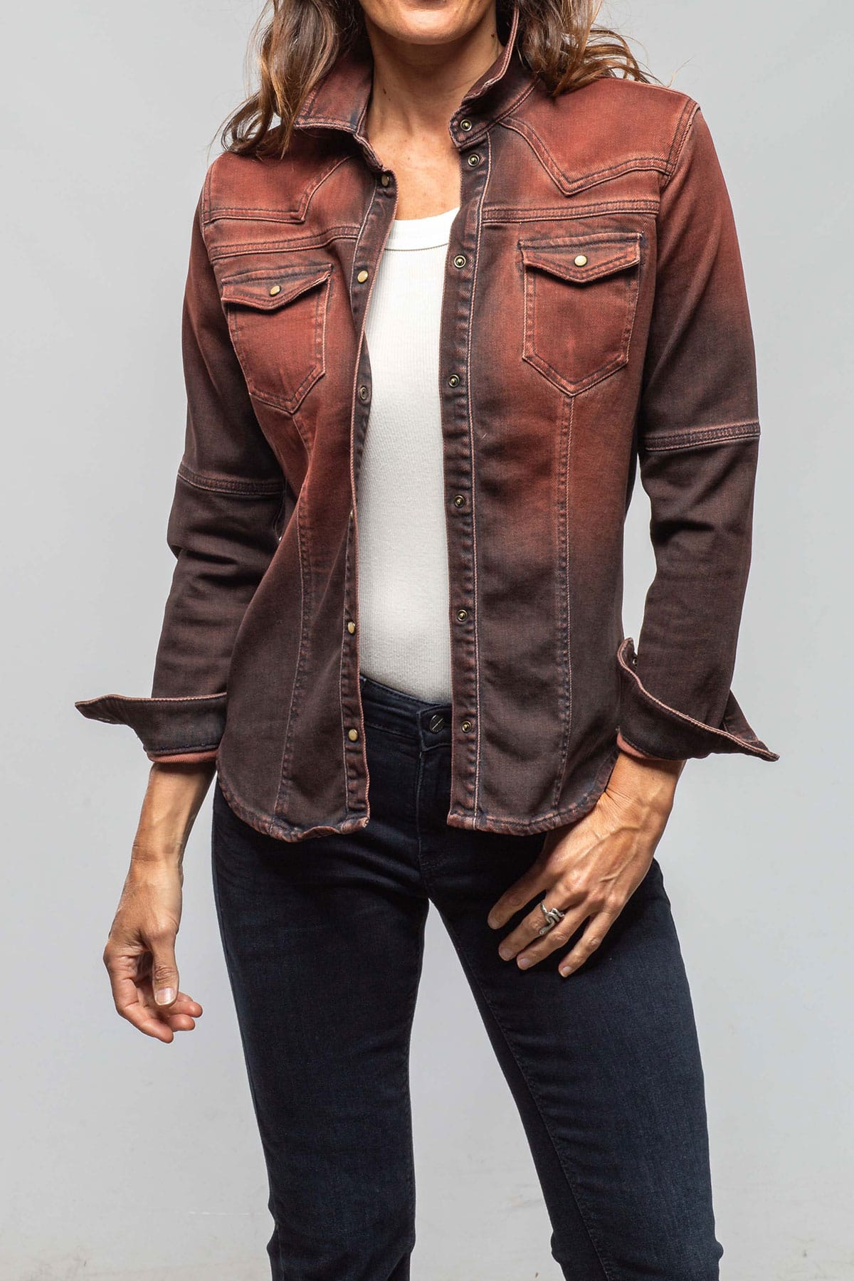Maddi Fitted Western Snap Shirt In Ruggine Over Dye - AXEL'S