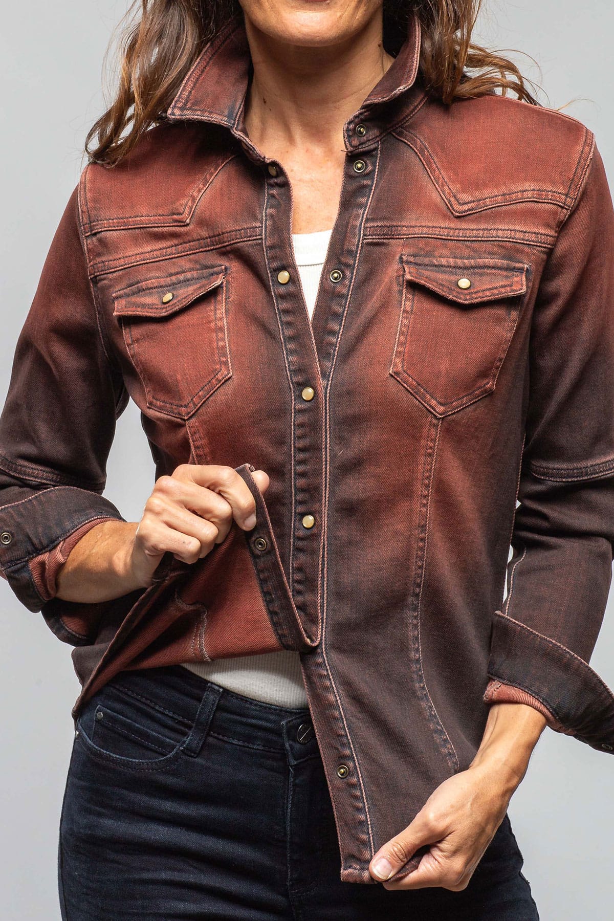 Maddi Fitted Western Snap Shirt In Ruggine Over Dye - AXEL'S