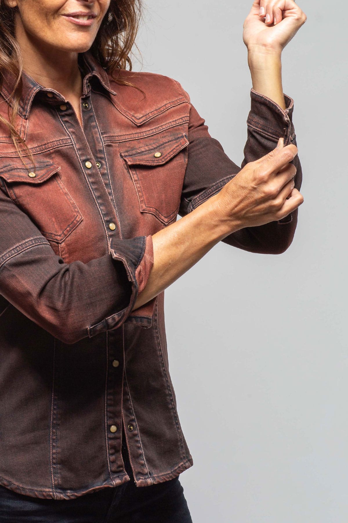 Maddi Fitted Western Snap Shirt In Ruggine Over Dye - AXEL'S