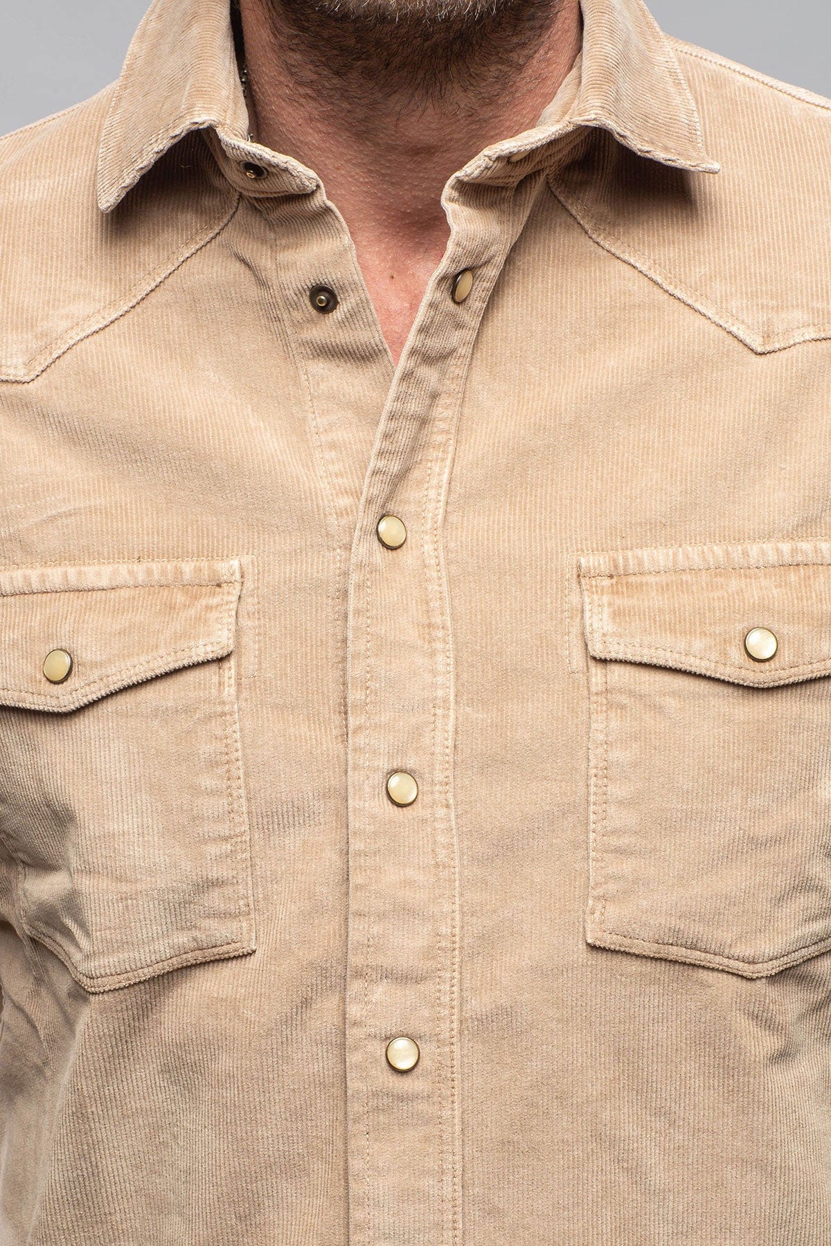 Axel's Premium Denim Prime Western Corduroy Snap Shirt In Beige