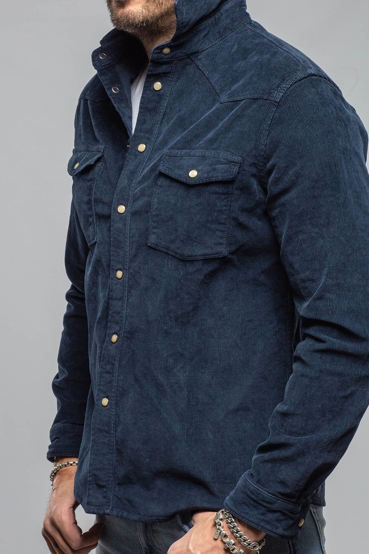 Axel's Premium Denim Prime Western Corduroy Snap Shirt In Navy