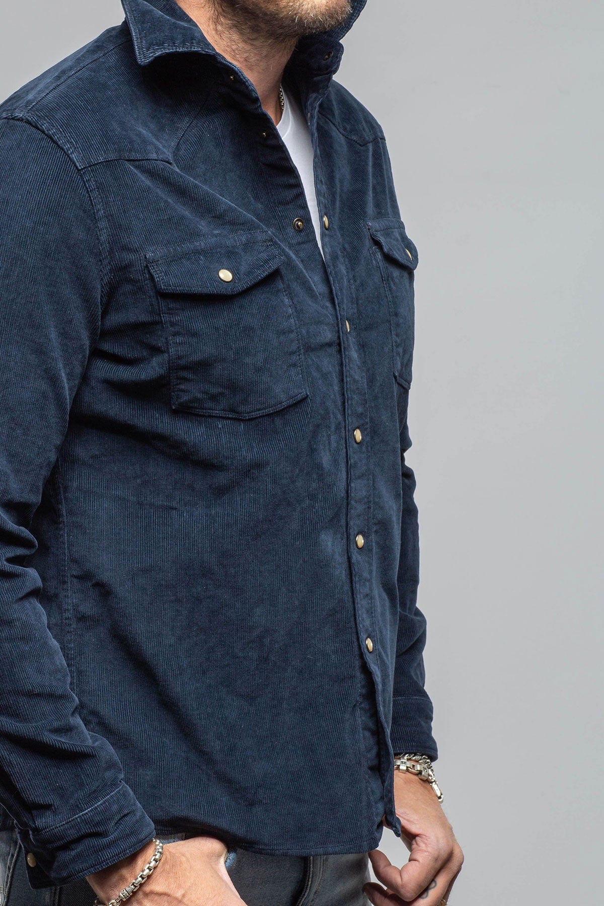 Axel's Premium Denim Prime Western Corduroy Snap Shirt In Navy