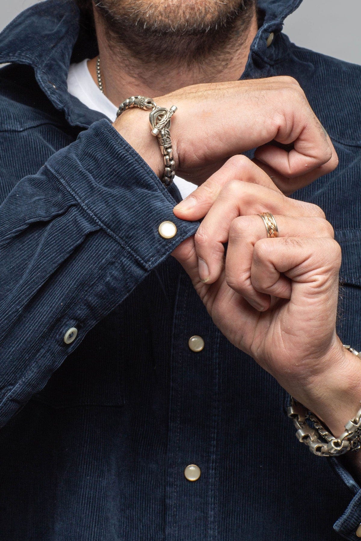 Axel's Premium Denim Prime Western Corduroy Snap Shirt In Navy