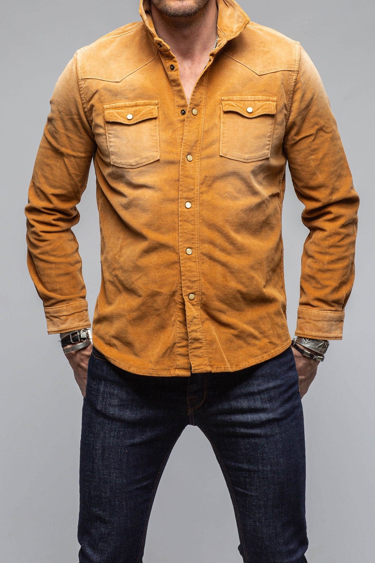 Axel's Premium Denim Prime Western Corduroy Snap Shirt In Papaya Mens - Shirts