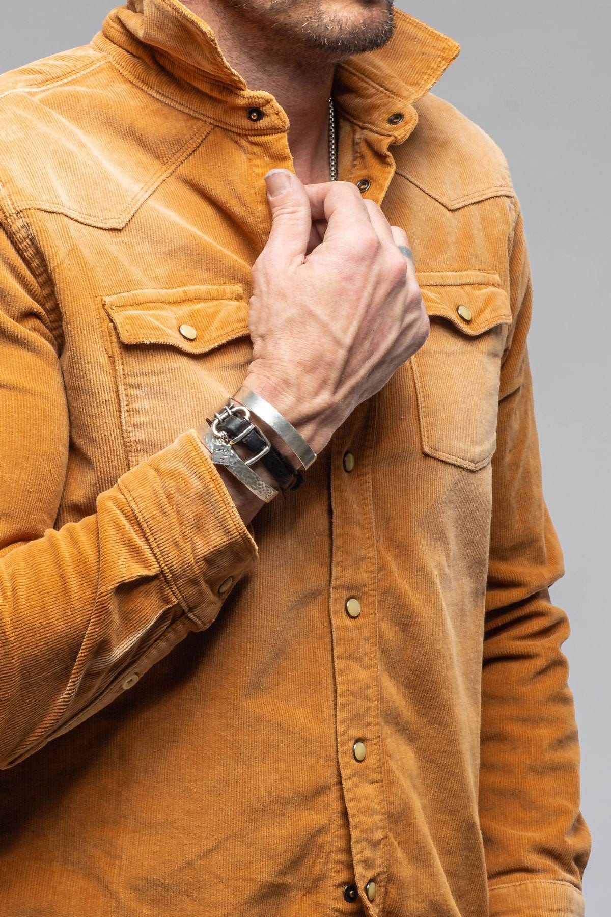 Axel's Premium Denim Prime Western Corduroy Snap Shirt In Papaya