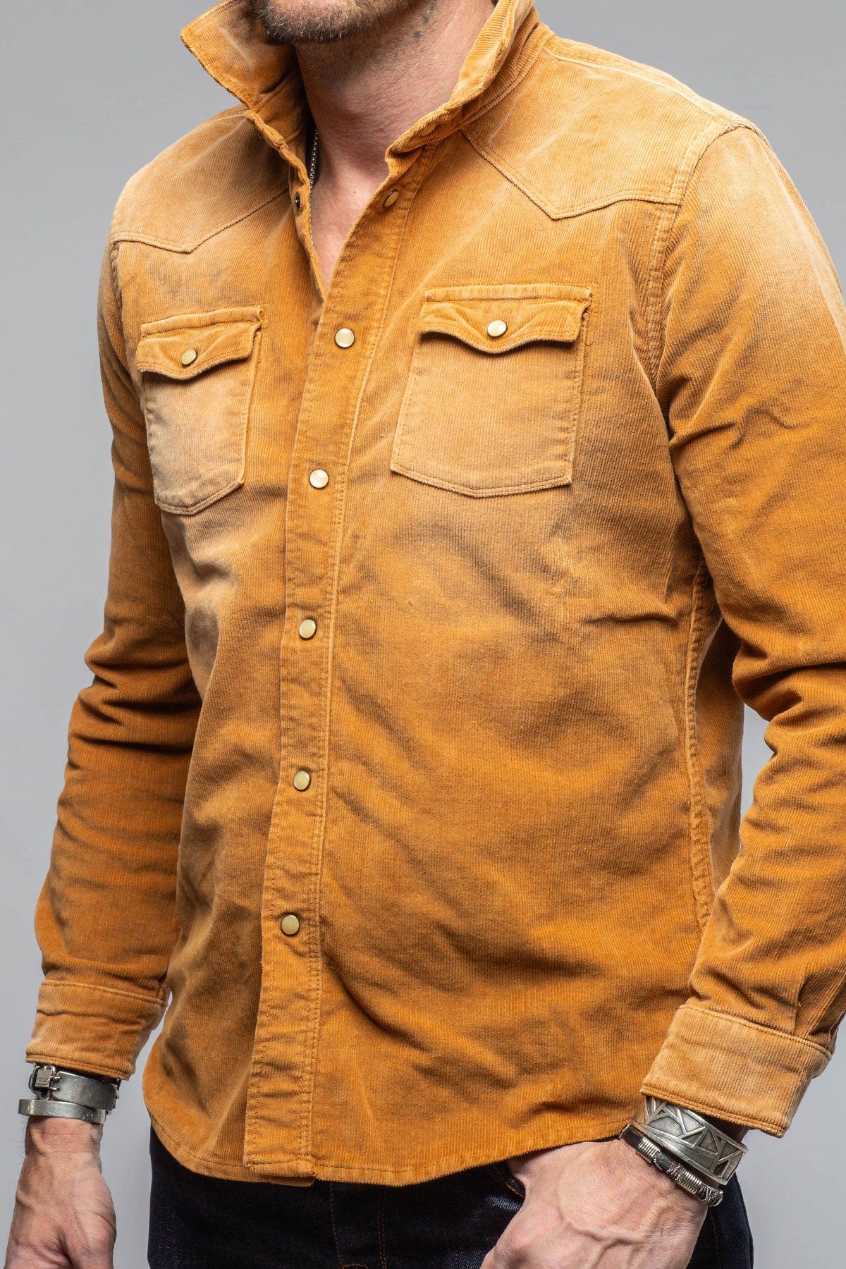 Prime Western Corduroy Snap Shirt In Papaya - AXEL'S