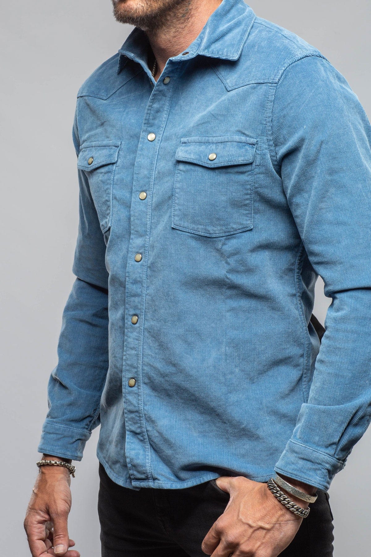 Axel's Premium Denim Prime Western Corduroy Snap Shirt In Peony