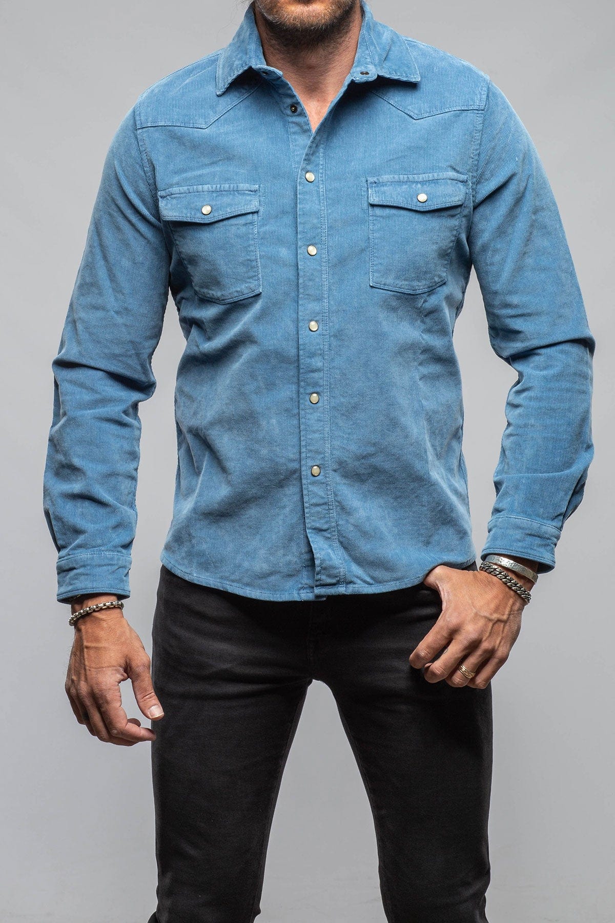 Axel's Premium Denim Prime Western Corduroy Snap Shirt In Peony