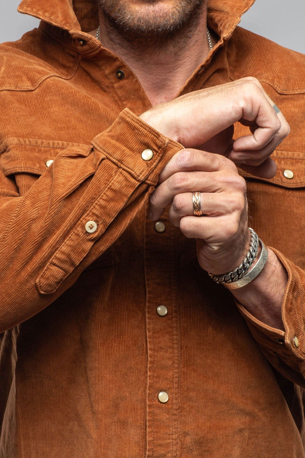 Axel's Premium Denim Prime Western Corduroy Snap Shirt In Ruggine
