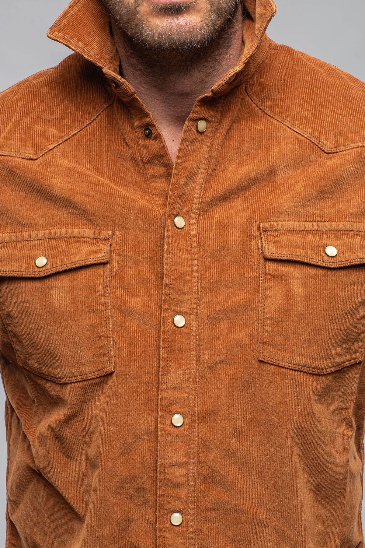 Axel's Premium Denim Prime Western Corduroy Snap Shirt In Ruggine